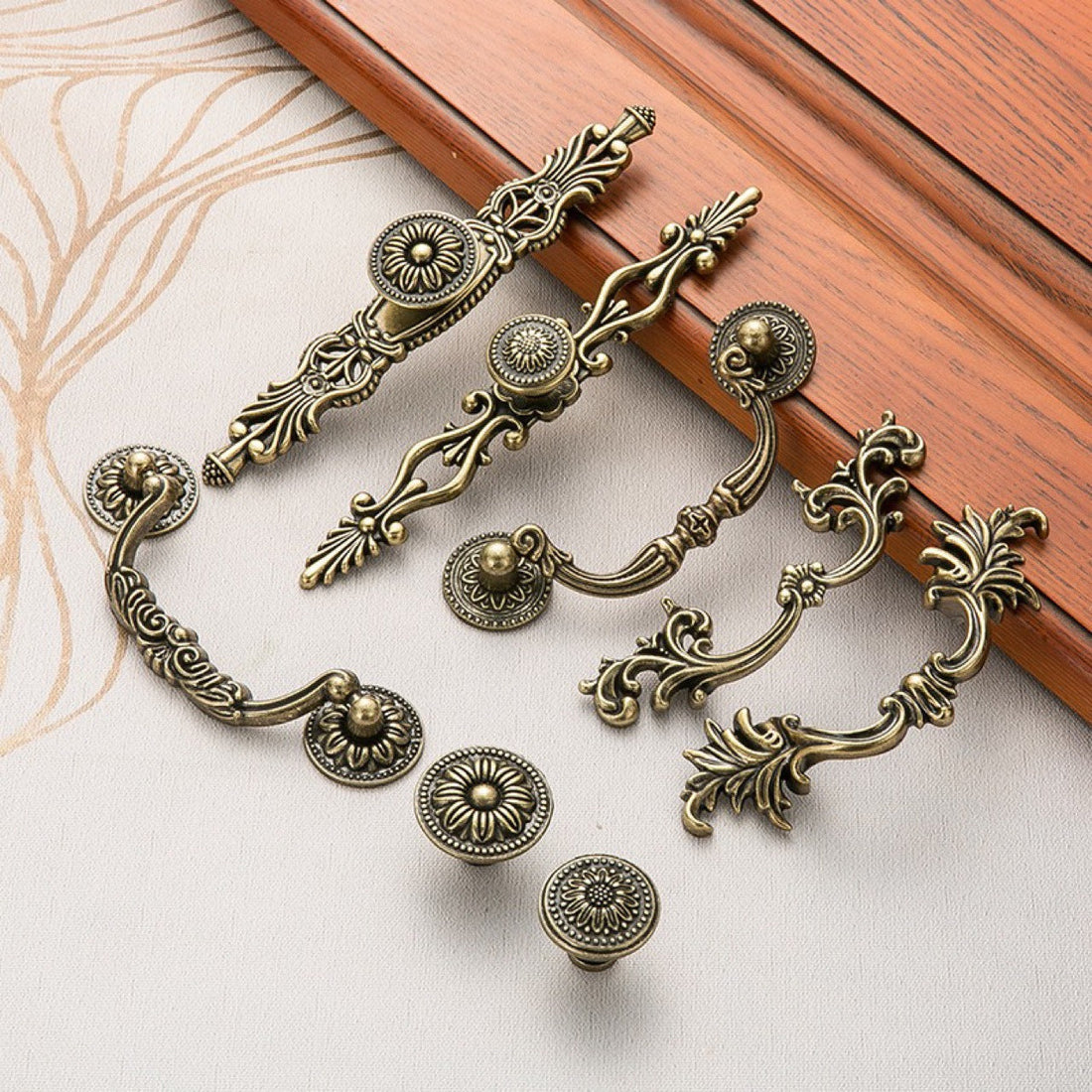 Brass and bronze vintage cabinet pulls and knobs from GouQie Hardware