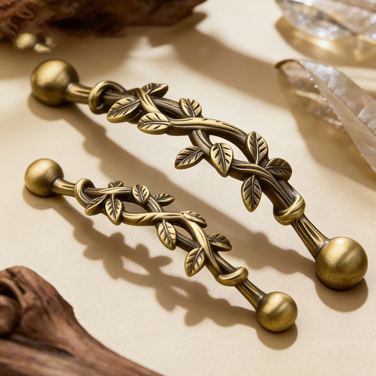 Vintage Brass Vine Cabinet Pull Handle - Drawer Dresser Wardrobe Hardware