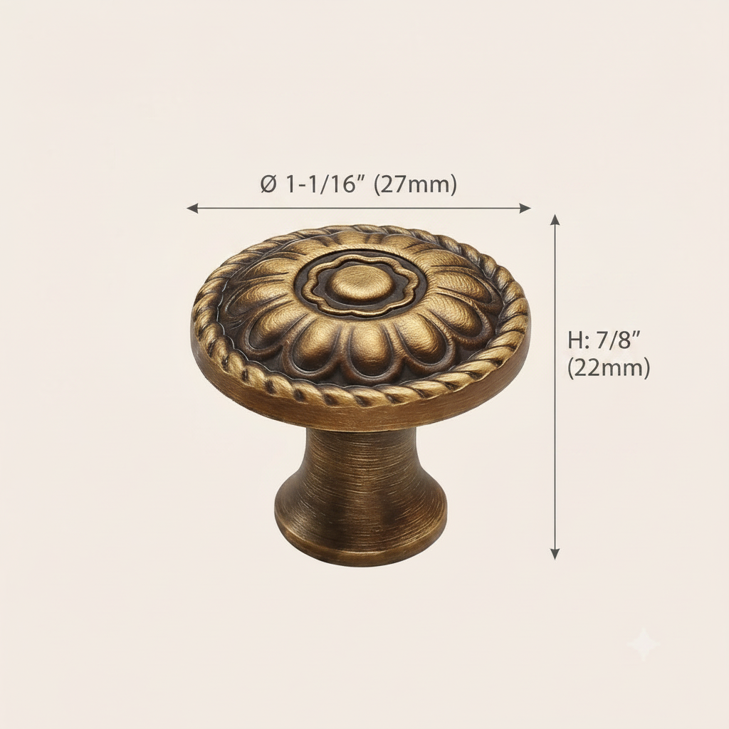 French Vintage Solid Brass Cabinet Pull Handle | Single Hole Drawer Knob