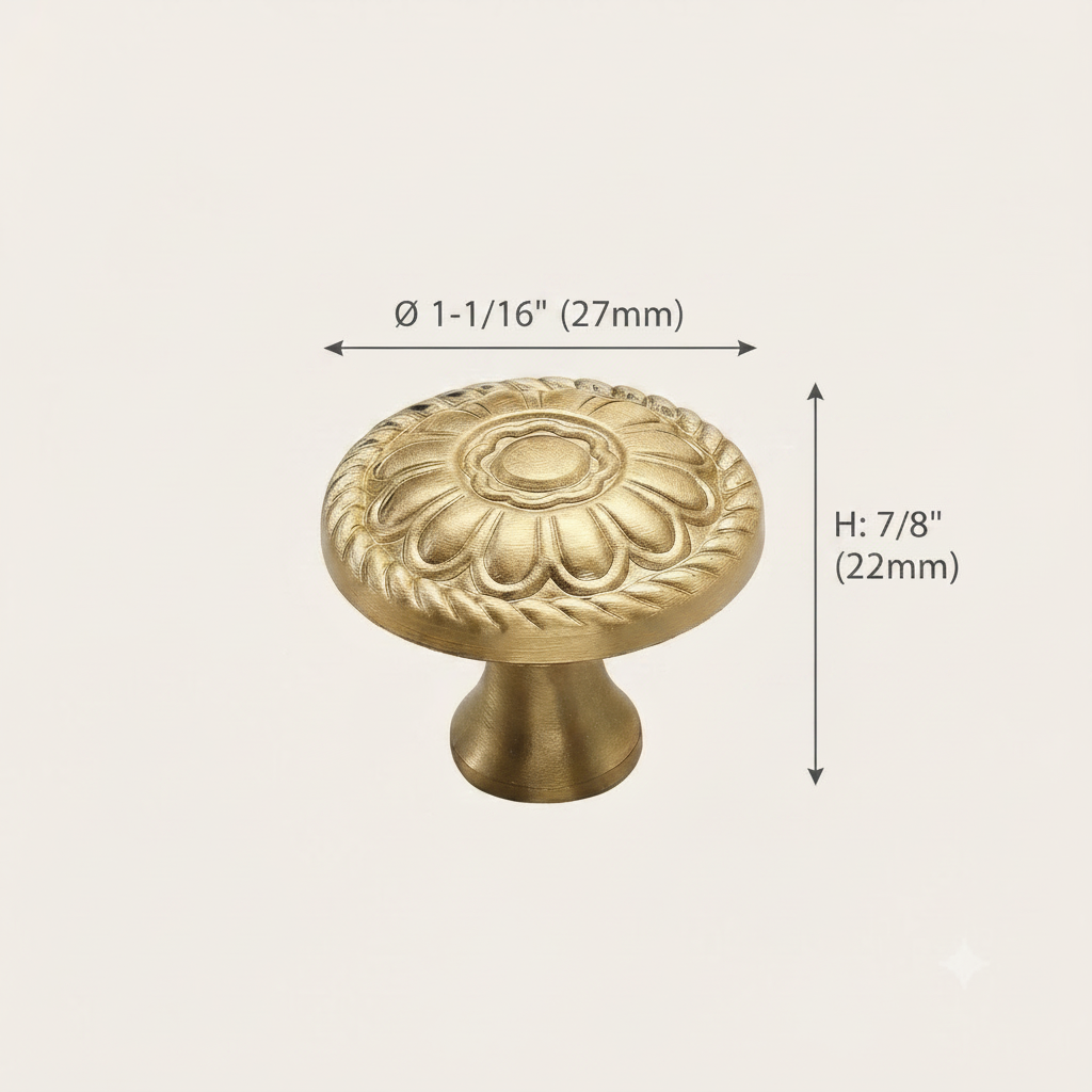 French Vintage Solid Brass Cabinet Pull Handle | Single Hole Drawer Knob