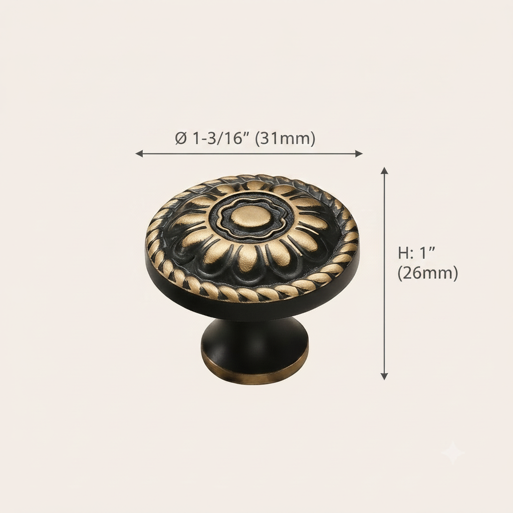 French Vintage Solid Brass Cabinet Pull Handle | Single Hole Drawer Knob