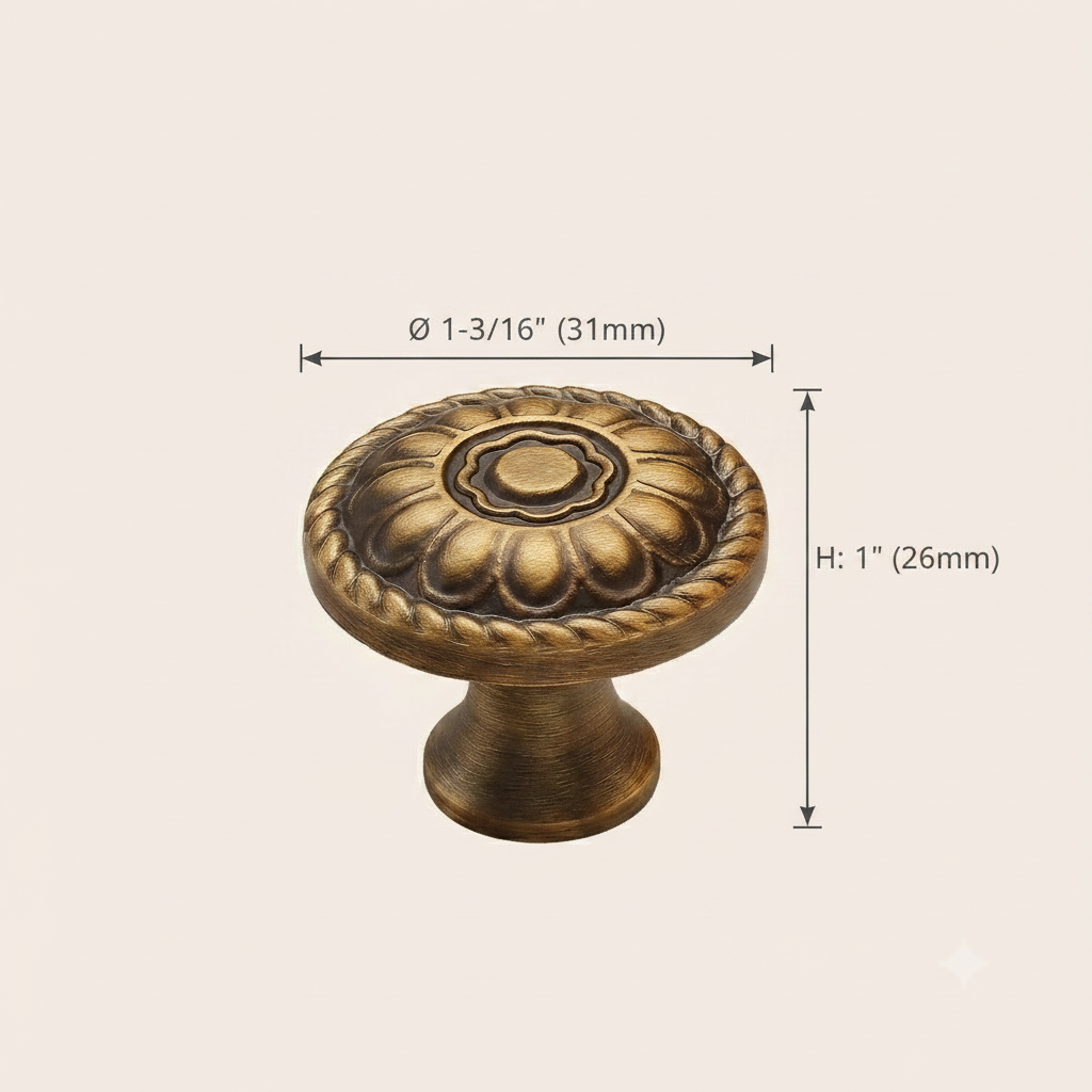 French Vintage Solid Brass Cabinet Pull Handle | Single Hole Drawer Knob