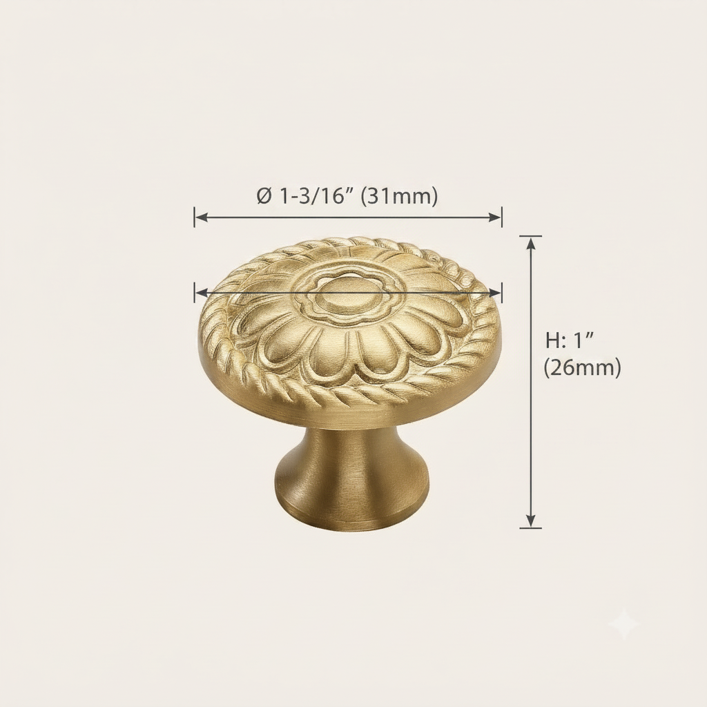 French Vintage Solid Brass Cabinet Pull Handle | Single Hole Drawer Knob