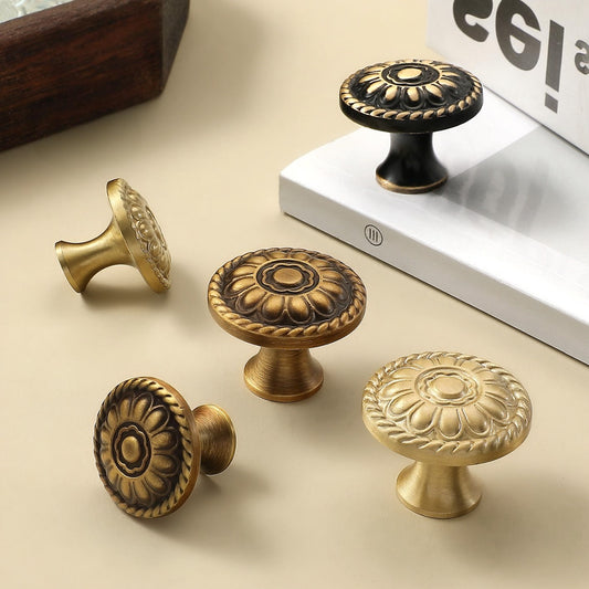 French Vintage Solid Brass Cabinet Pull Handle | Single Hole Drawer Knob